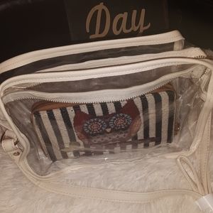 Fashionable Zippered Clear Purse with Tan Strap